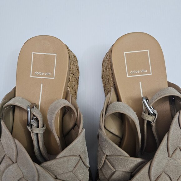 NEW Dolce Vita Winder Basketweave Sandal Womens 8 Camel Suede Slingback Platform - Picture 8 of 13
